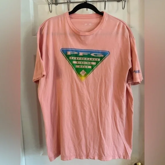 columbia pfg t shirt Women’s Xl Bubblegum Pink Large Logo - Picture 2 of 8